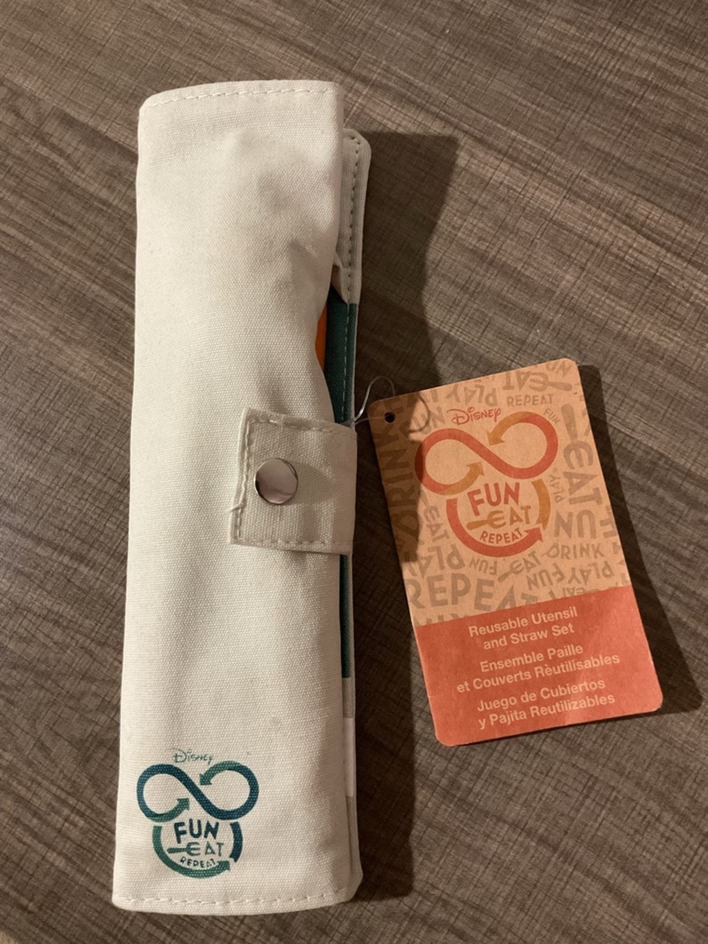 Disney Reusable Utensil & Straw Set - White with Teal Logo